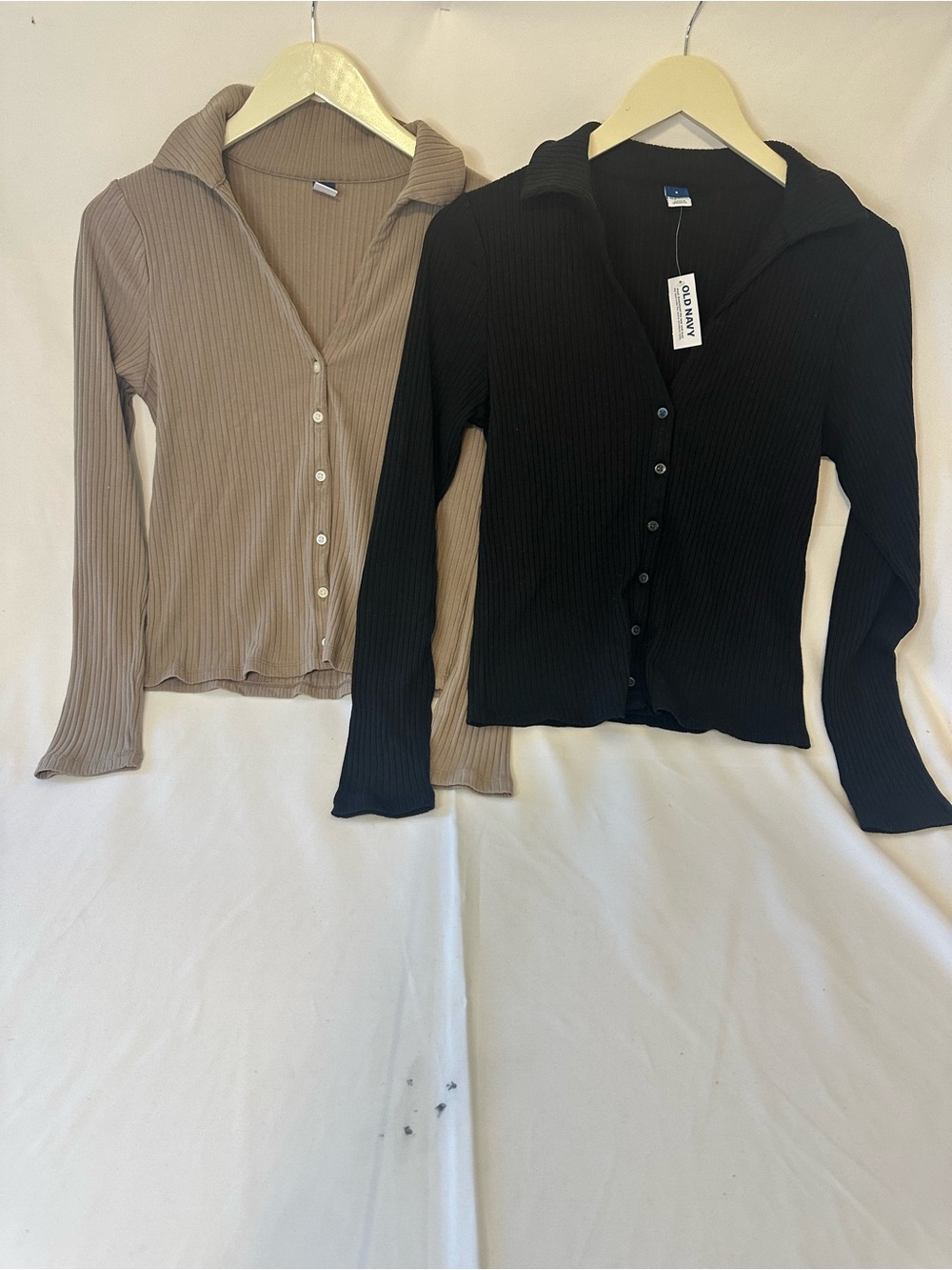 Old Navy Ribbed Button-Front Tops in Black and Taupe